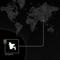 Bangladesh en negro mundo mapa. mapa y bandera de bangladesh vector