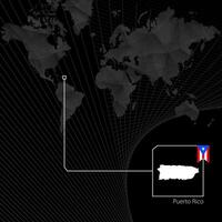 Puerto Rico on black World Map. Map and flag of Puerto Rico. vector