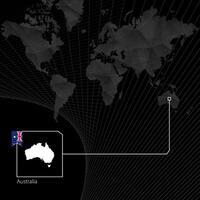 Australia en negro mundo mapa. mapa y bandera de Australia. vector