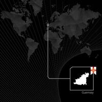 Guernsey on black World Map. Map and flag of Guernsey. vector