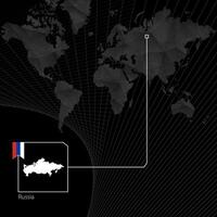 Russia on black World Map. Map and flag of Russia. vector