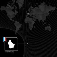 Luxembourg on black World Map. Map and flag of Luxembourg. vector