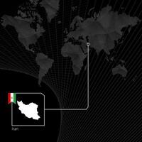 Iran on black World Map. Map and flag of Iran. vector