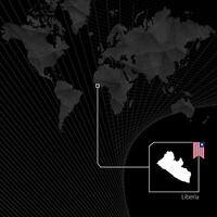 Liberia on black World Map. Map and flag of Liberia. vector