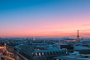 Eiffel tower on architecture tower at twilight photo