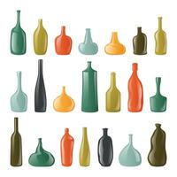 Abstract bottles and vases vector set. Collection of modern curved one-color decorative bottles, vases, and pitchers. Vector icons illustration isolated on a white background.