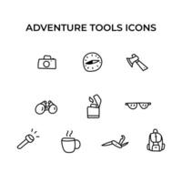 Collection of Hand drawn adventure tools icon, simple doodle icon vector