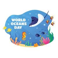 World Oceans Day gradient illustration. Hand drawn sea life, Oceans Day vector