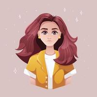 avatar para un niña retrato de un usuario con gris ojos. hembra personaje. vector ilustración en plano dibujos animados estilo.