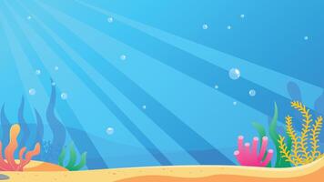 Vector marine background for video conferencing. Underwater background with colorful algae in flat cartoon style