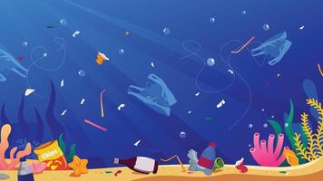 Vector beautiful underwater background with garbage