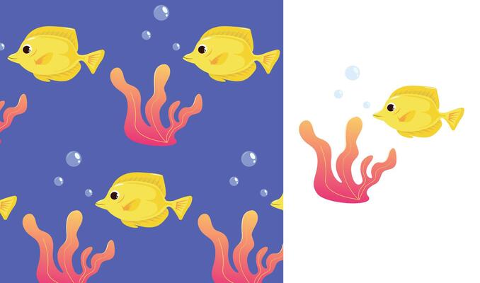 Sea life vector seamless pattern with fishes