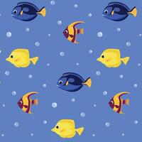 Vector seamless vector pattern with colorful tropical fishesn