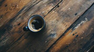 AI generated vintage working desk with coffee, coffee break and relax after work, vintage style photo