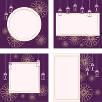 ramadan purple background template set vector