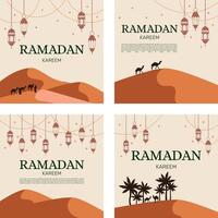 ramadan background template set with desert illustration vector