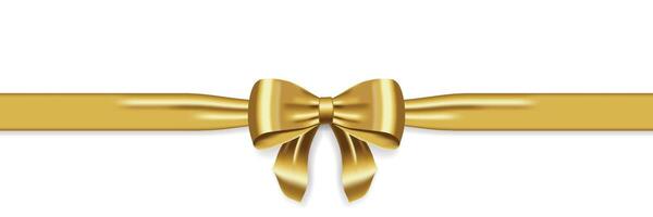 Satin decorative golden bow with horizontal yellow ribbon. Realistic gold bow for decoration design. Element for decoration gifts, greetings, holidays vector