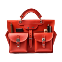 AI generated Red leather craftsman work bag opened isolated on transparent background png