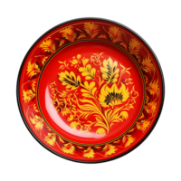 AI generated Khokhloma dish with shallow edges isolated on transparent background png