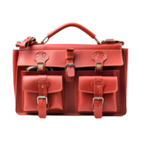 AI generated Red leather craftsman work bag opened isolated on transparent background png