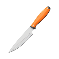 ai generado cocina cuchillo con naranja acero espada con salvado camino aislado en transparente antecedentes png