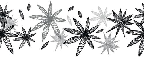 A decorative border of branches is highlighted on a white background. A pattern of leaves. Vector illustration. For nature, eco and design. Hand-drawn plants, a frame for a postcard.