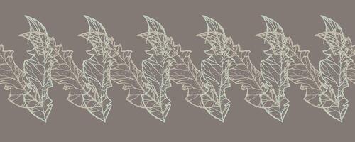 A decorative border of branches is highlighted on a white background. A pattern of leaves. Vector illustration. For nature, eco and design. Hand-drawn plants, a frame for a postcard.