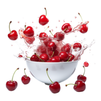 AI generated Cherries splashing in water on transparent background png