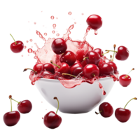 AI generated Cherries splashing in water on transparent background png