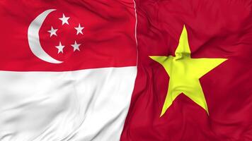 Singapore and Vietnam Flags Together Seamless Looping Background, Looped Bump Texture Cloth Waving Slow Motion, 3D Rendering video