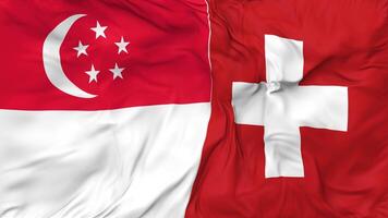 Singapore and Switzerland Flags Together Seamless Looping Background, Looped Bump Texture Cloth Waving Slow Motion, 3D Rendering video