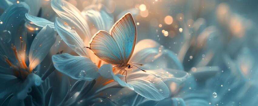 ai generado un hermosa mariposa pone en el medio de un explotando flor, foto