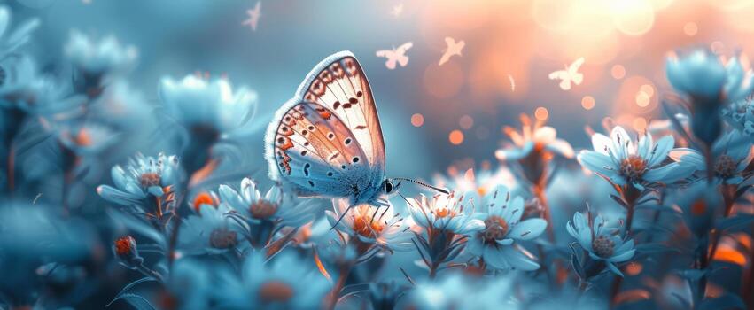 ai generado un hermosa mariposa pone en el medio de un explotando flor, foto