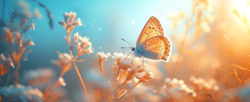 AI generated a butterfly with blue sky with butterflies flying in the breeze photo