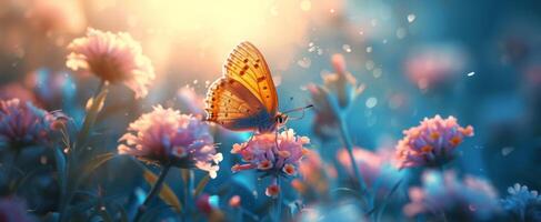 AI generated a butterfly sits in the middle of a flower photo
