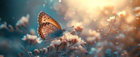 AI generated a butterfly sits in the middle of a flower photo