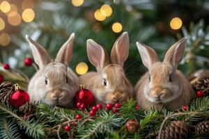 AI generated Bunny Haven. Adorable bunnies frame your festive message photo