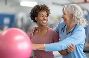 AI generated a senior woman exercising with a doctor photo