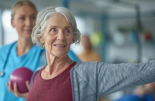 AI generated a senior woman exercising with a doctor photo