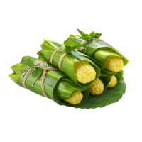 AI generated Sweet corn wrapped in banana leaves png isolated on transparent backgroun
