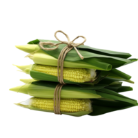 ai gegenereerd zoet maïs verpakt in banaan bladeren PNG geïsoleerd Aan transparant pagina