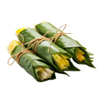 ai généré sucré blé enveloppé dans banane feuilles png isolé sur transparent motif