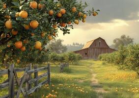 AI generated farm scene in the countryside photo