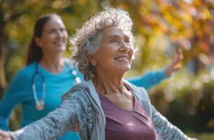 AI generated a senior woman exercising with a doctor photo