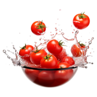 ai généré Frais tomates en volant dans bol isolé sur transparent Contexte png