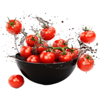 AI generated Fresh tomatoes flying in bowl isolated on transparent background png