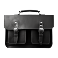 AI generated Black leather craftsman work bag opened isolated on transparent background png