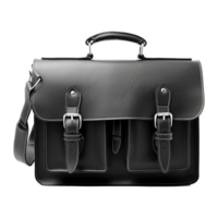 AI generated Black leather craftsman work bag opened isolated on transparent background png