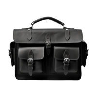 AI generated Black leather craftsman work bag opened isolated on transparent background png