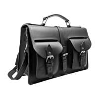 AI generated Black leather craftsman work bag opened isolated on transparent background png